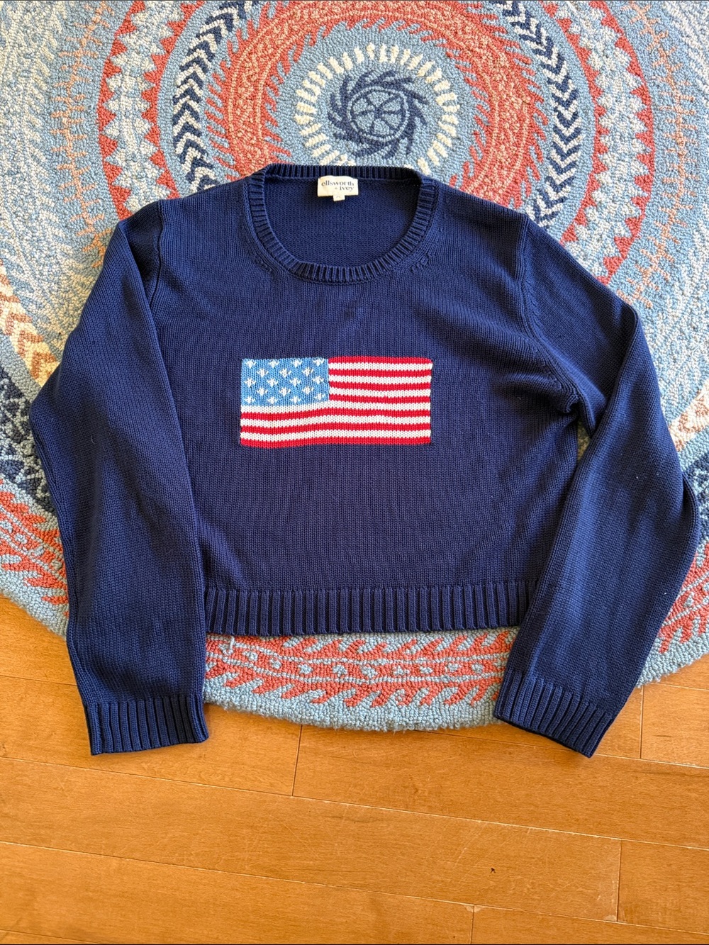Navy Flag Knit Sweater - Classic Crewneck